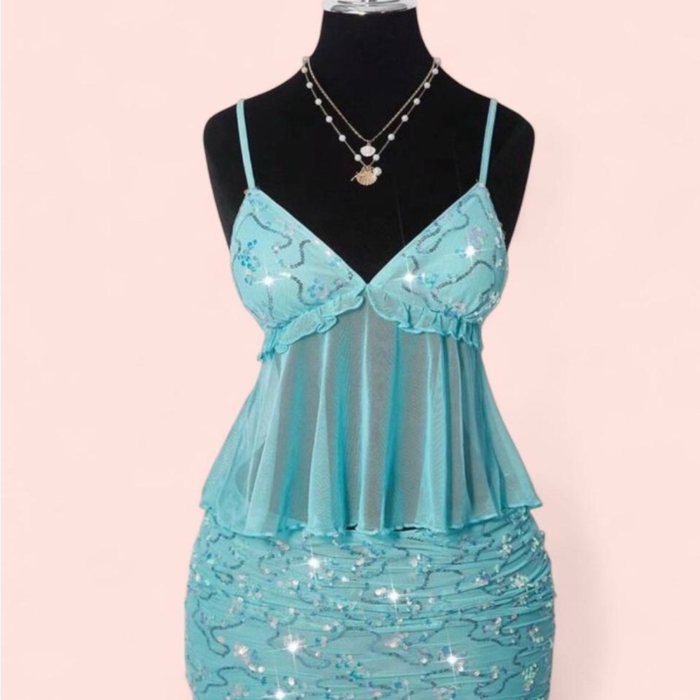 Shimmering Aqua Sequin two Piece set